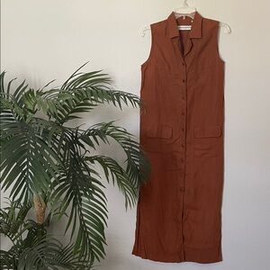 Valerie Stevens Sleeveless Linen Maxi Dress Rust Orange Pumpkin Collared Dress